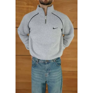 Gri NK Omuz Biyeli Fermuar Yaka Unisex Oversize Sweat