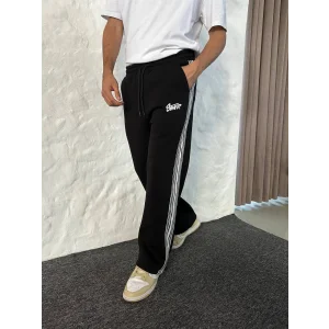 Siyah STWD Şeritli Unisex Oversize Eşofman