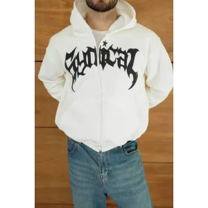 Beyaz Synical Kapşonlu Unisex Oversize Sweat