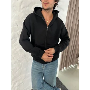 Siyah Basic Kapşonlu Unisex Oversize Sweat