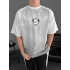 Beyaz NK Çizgi Desen Oversize Unisex Bisiklet Yaka Tshirt