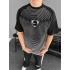 Siyah NK Çizgi Desen Oversize Unisex Bisiklet Yaka Tshirt