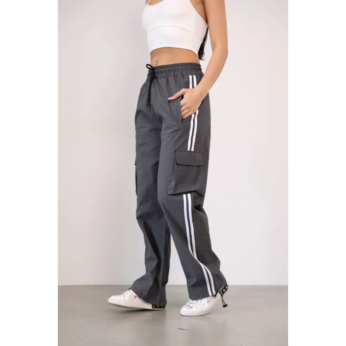 Antrasit Çift Şerit Kargo Cep Paraşüt Eşofman