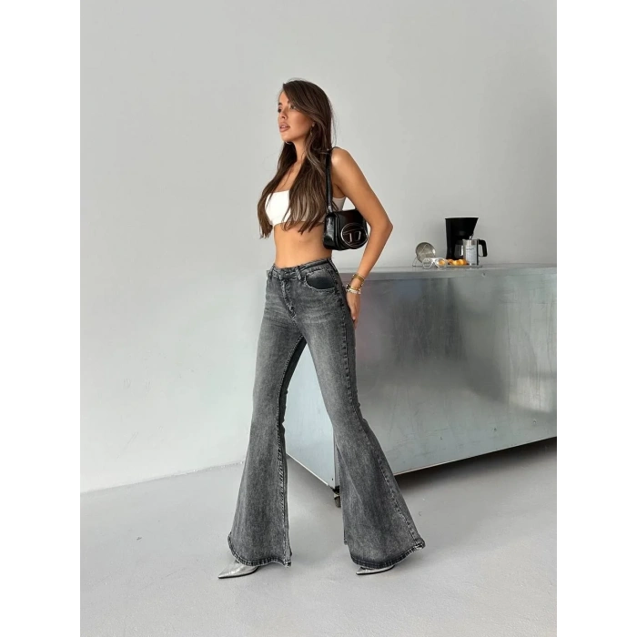 Antrasit İspanyol Paça Likralı Kot Pantolon