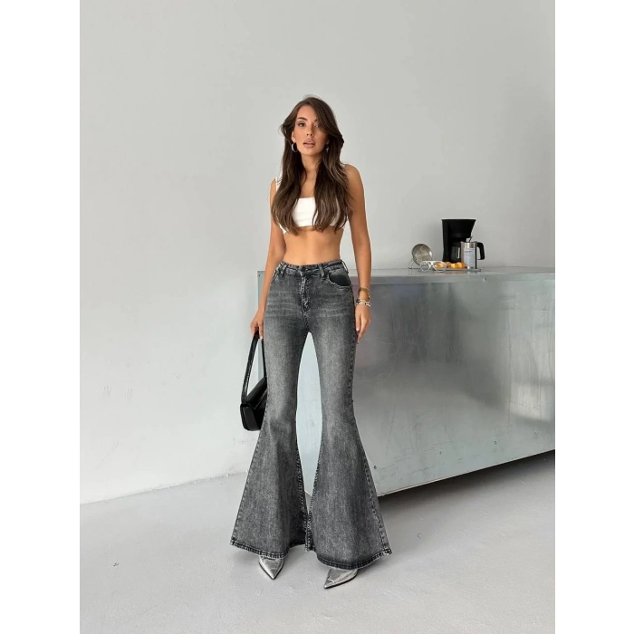 Antrasit İspanyol Paça Likralı Kot Pantolon