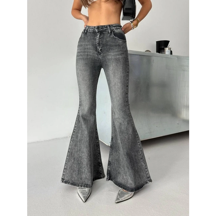 Antrasit İspanyol Paça Likralı Kot Pantolon