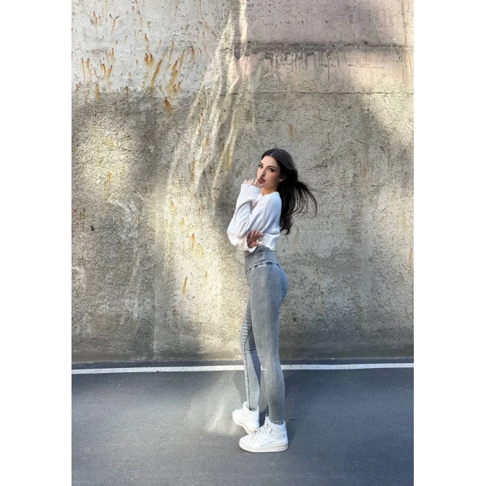 Antrasit Yüksek Bel En Boy Likralı Kot Tayt