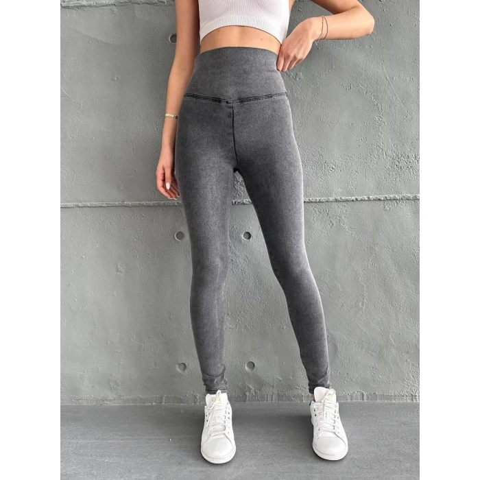 Antrasit Yüksel Bel İnceltici Esnek Likralı Kot Tayt