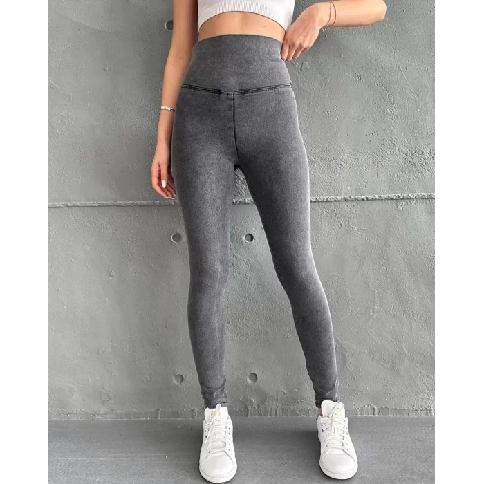 Antrasit Yüksel Bel İnceltici Esnek Likralı Kot Tayt