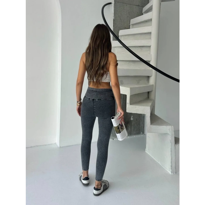 Antrasit Yüksel Bel İnceltici ve Sıkılaştırıcı Likralı Kot Tayt