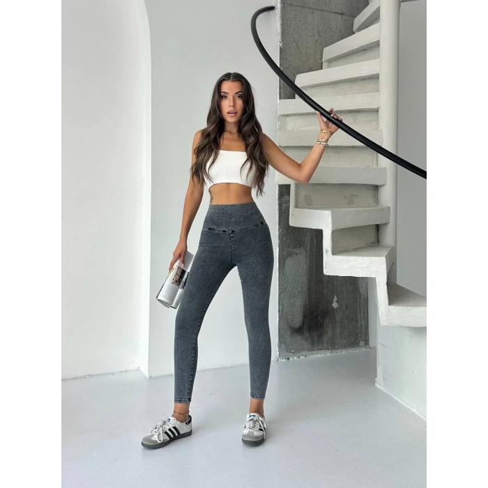 Antrasit Yüksel Bel İnceltici ve Sıkılaştırıcı Likralı Kot Tayt