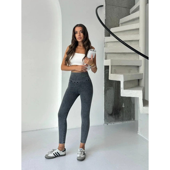 Antrasit Yüksel Bel İnceltici ve Sıkılaştırıcı Likralı Kot Tayt