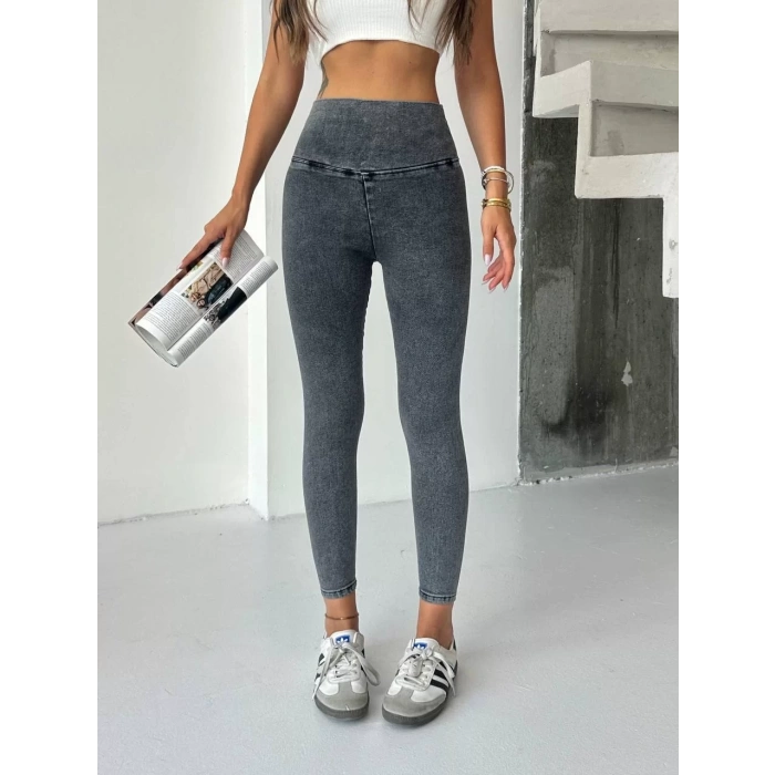 Antrasit Yüksel Bel İnceltici ve Sıkılaştırıcı Likralı Kot Tayt