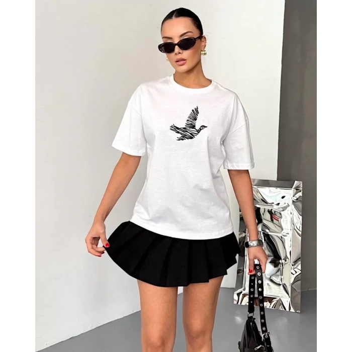 Beyaz BYMN Rahat Kalıp Penye Tshirt