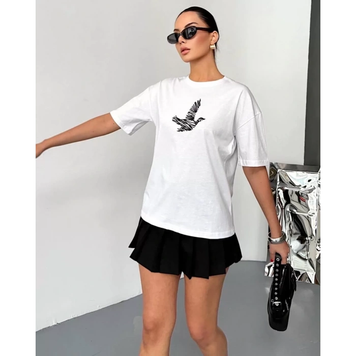 Beyaz BYMN Rahat Kalıp Penye Tshirt