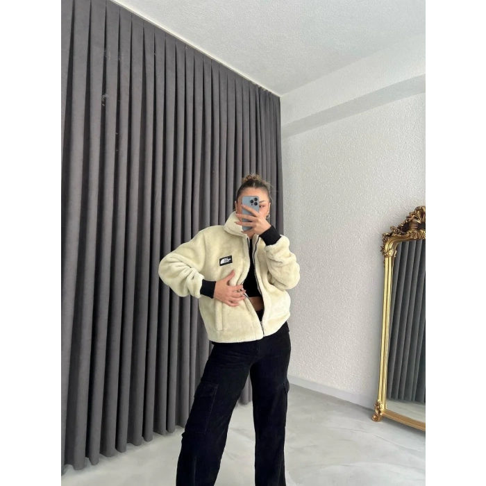 Beyaz NF Oversize Unisex İçi Astarlı Rabbit Mont