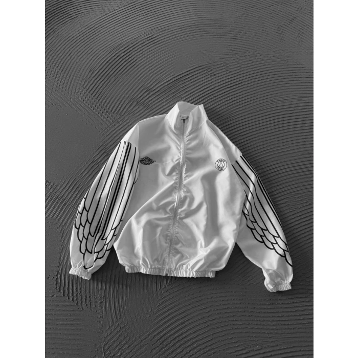 Beyaz Paris Oversize Paraşüt Yağmurluk