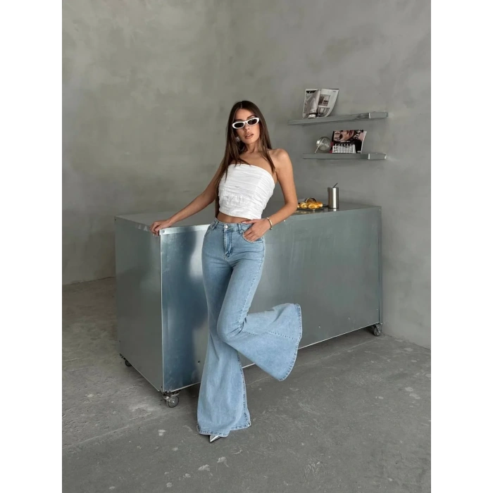 Buz Mavi İspanyol Paça Likralı Kot Pantolon