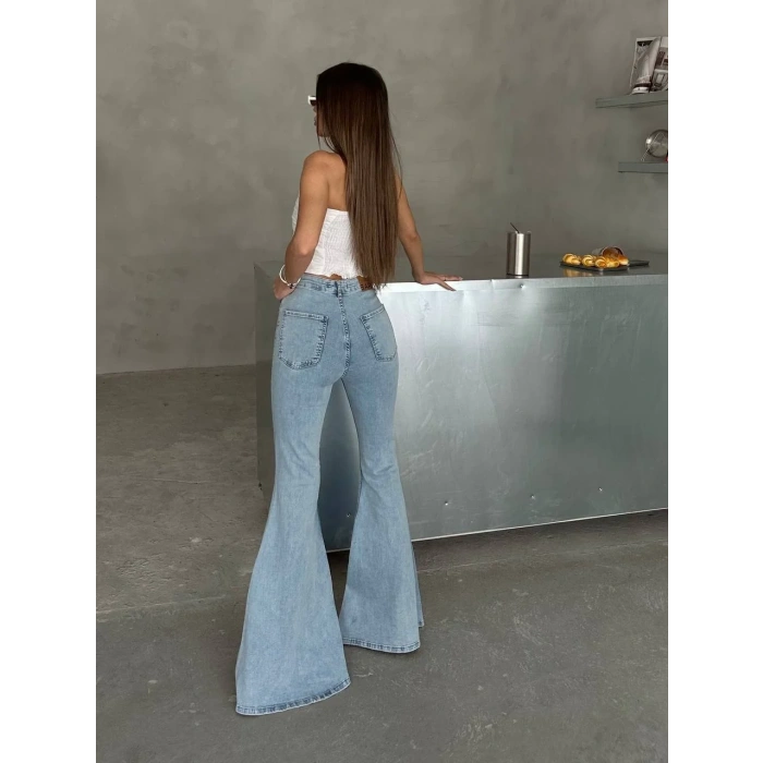 Buz Mavi İspanyol Paça Likralı Kot Pantolon