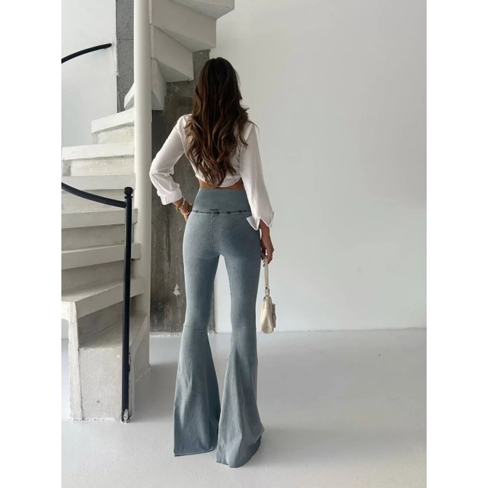 Buz Mavi İspanyol Paça Yüksek Bel Jean Tayt