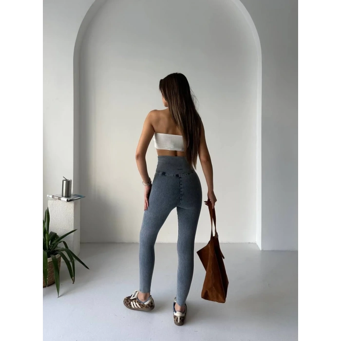 Buz Mavi Yüksel Bel İnceltici ve Sıkılaştırıcı Likralı Kot Tayt