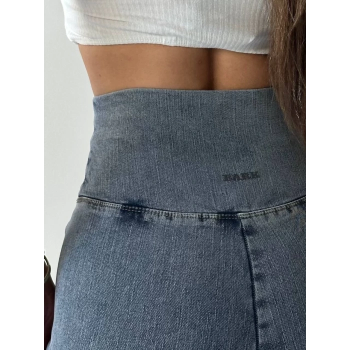 Buz Mavi Yüksel Bel İnceltici ve Sıkılaştırıcı Likralı Kot Tayt