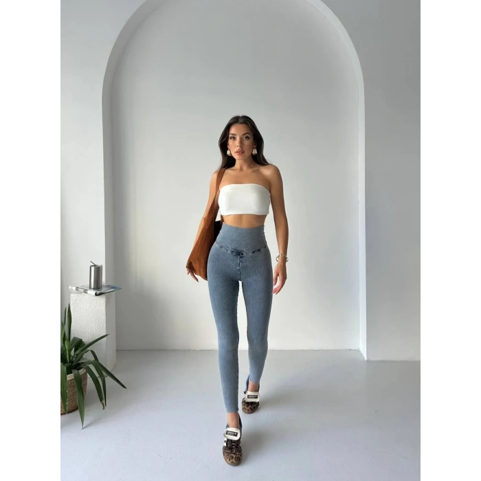 Buz Mavisi Bark Yüksel Bel İnceltici ve Sıkılaştırıcı Kot Tayt