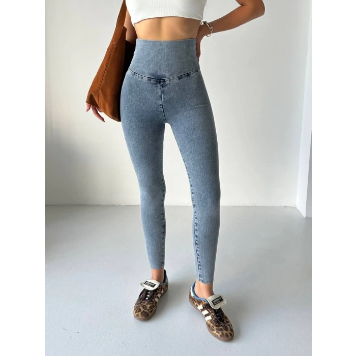 Buz Mavisi Bark Yüksel Bel İnceltici ve Sıkılaştırıcı Kot Tayt