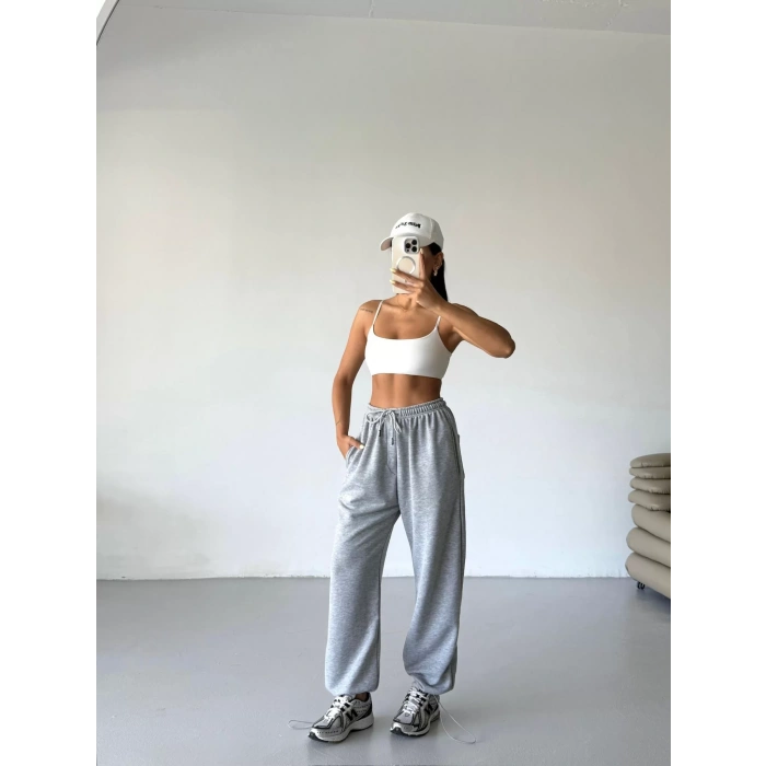 Gri Bell Stoperli Oversize Unisex Eşofman