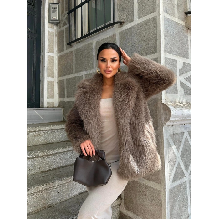 Kahve Ceket Yaka Kürk Kaban