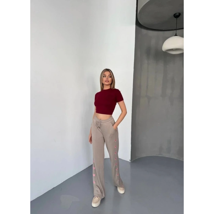 Krem Kalp Nakış Palazzo Modal Eşofman