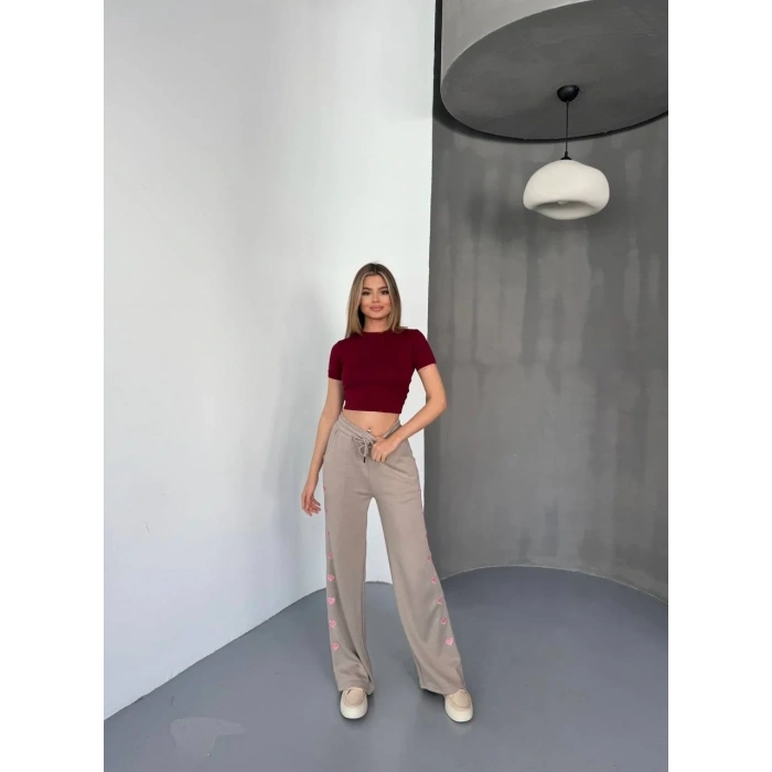 Krem Kalp Nakış Palazzo Modal Eşofman