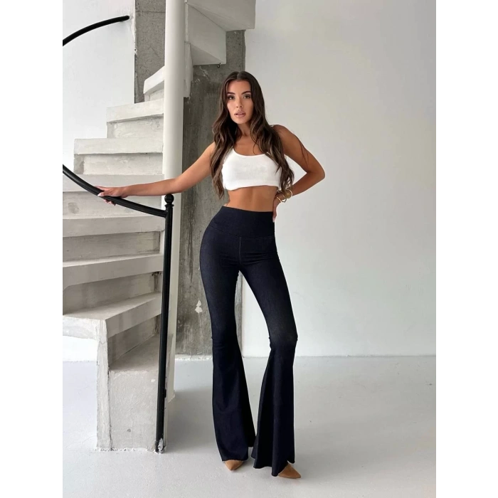 Lacivert İspanyol Paça Yüksek Bel Jean Tayt