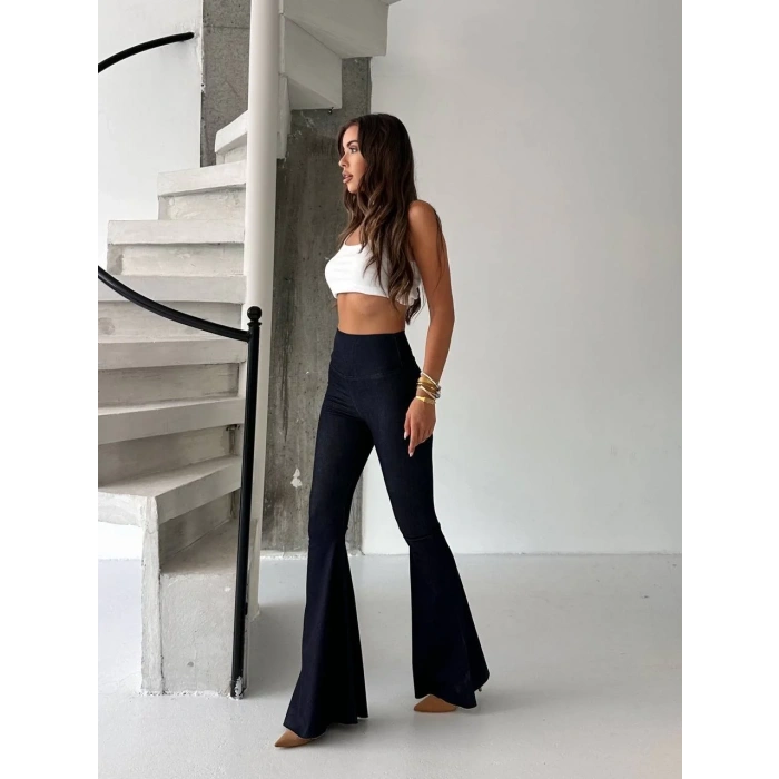Lacivert İspanyol Paça Yüksek Bel Jean Tayt