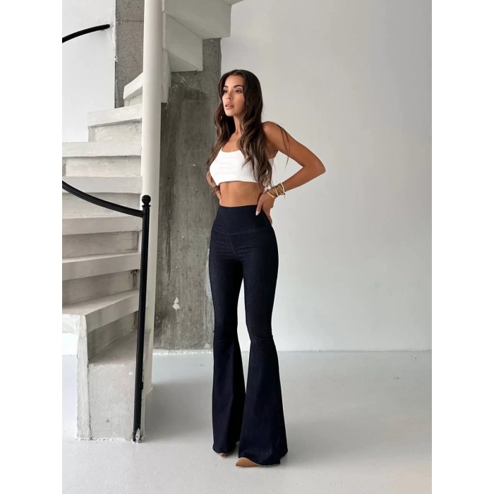 Lacivert İspanyol Paça Yüksek Bel Jean Tayt