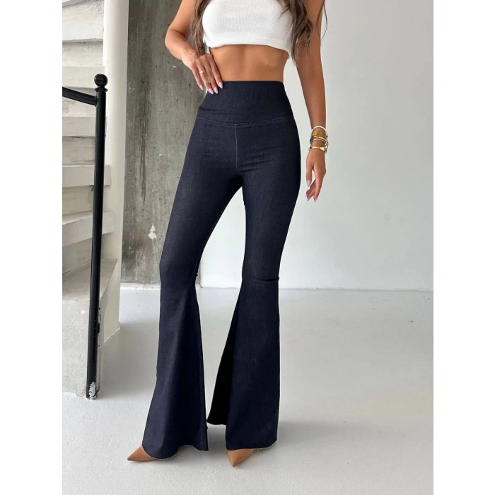 Lacivert İspanyol Paça Yüksek Bel Jean Tayt
