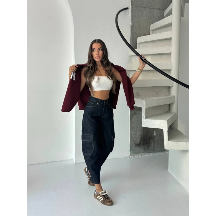 Lacivert Kargo Cep Balon Jean Pantolon