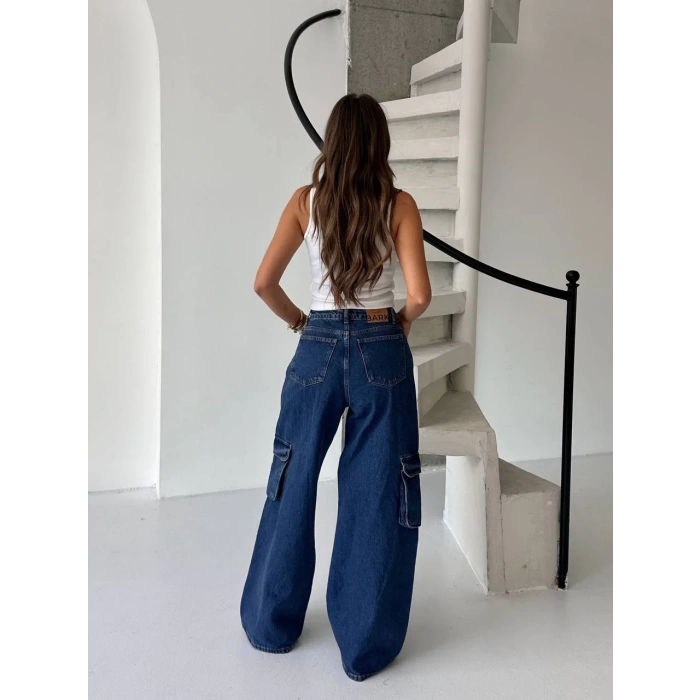 Lacivert Kargo Cep Oversize Kot Pantolon