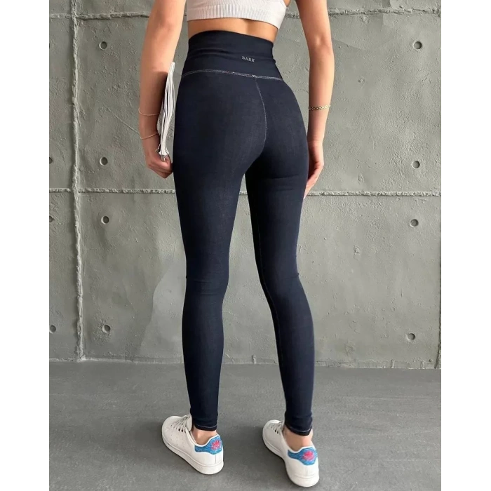 Lacivert Yüksel Bel İnceltici Esnek Likralı Kot Tayt