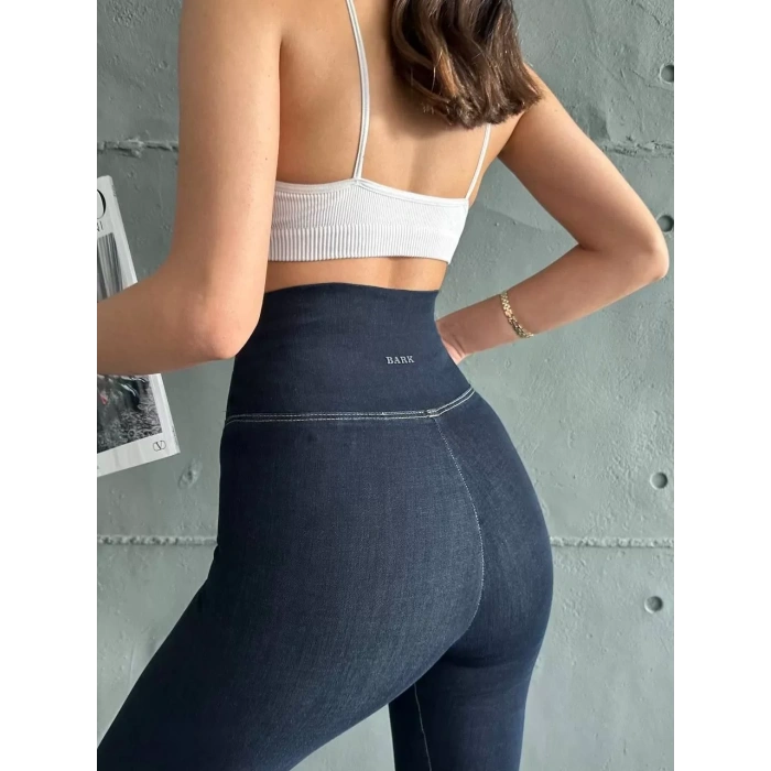 Lacivert Yüksel Bel İnceltici Esnek Likralı Kot Tayt