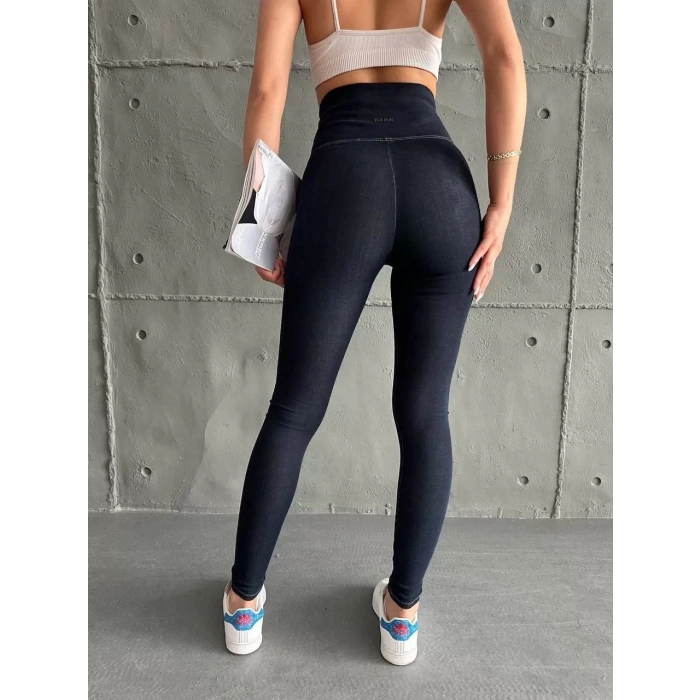 Lacivert Yüksel Bel İnceltici Esnek Likralı Kot Tayt