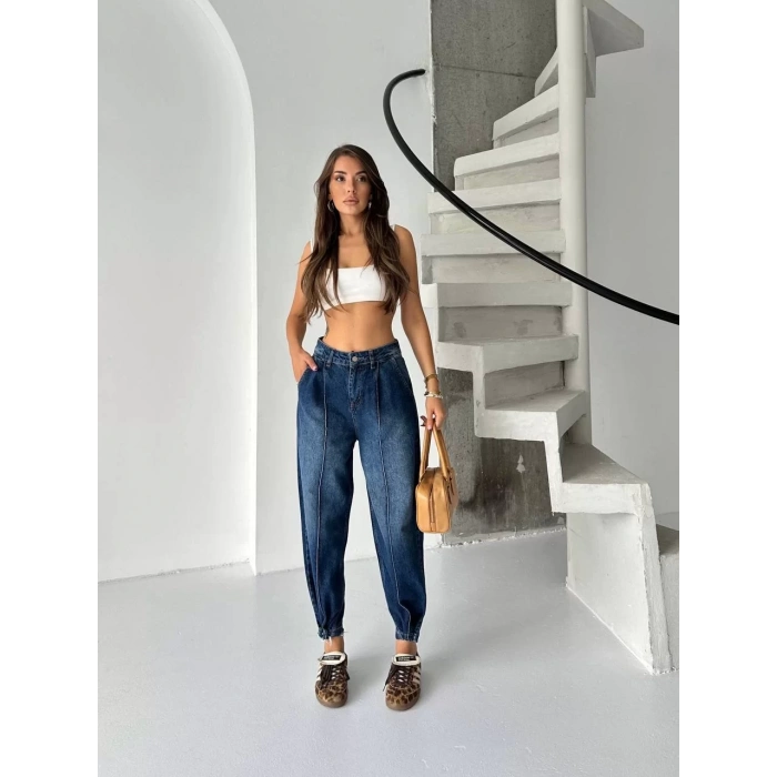 Mavi Çıt Çıt Paça Detay Balon Jean Pantolon