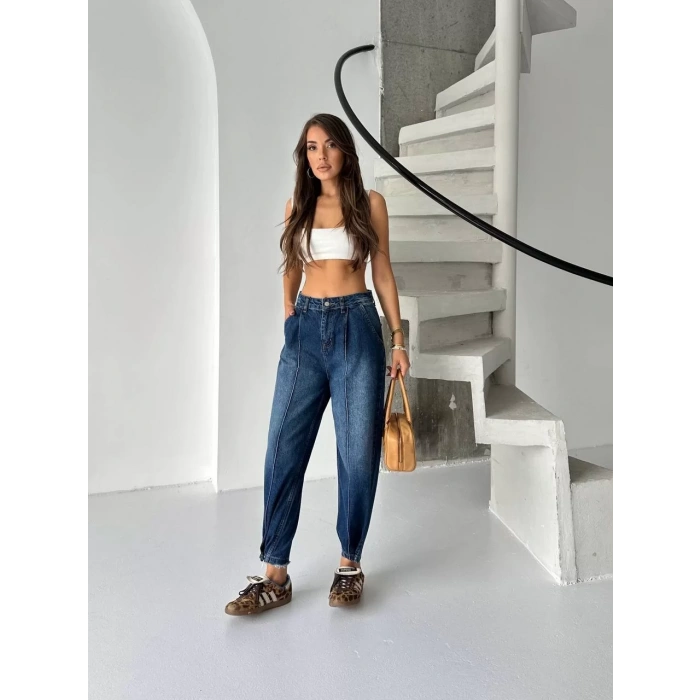 Mavi Çıt Çıt Paça Detay Balon Jean Pantolon