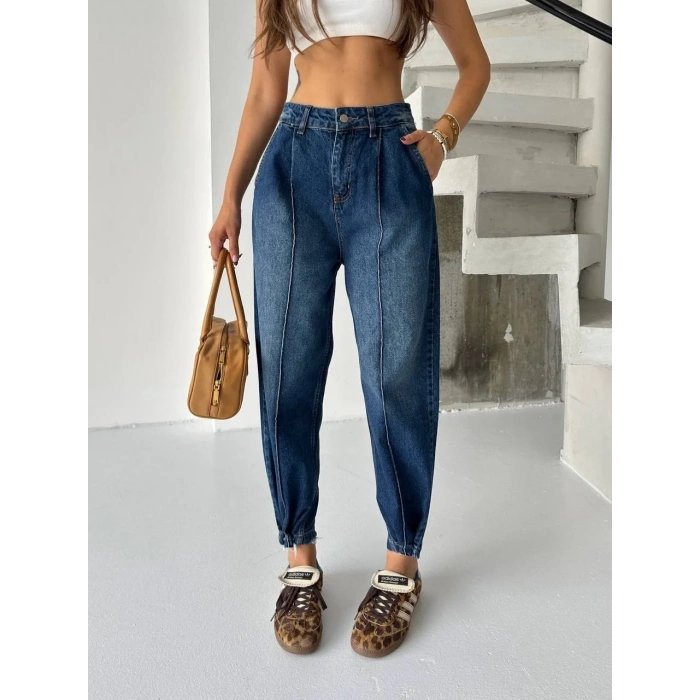 Mavi Çıt Çıt Paça Detay Balon Jean Pantolon