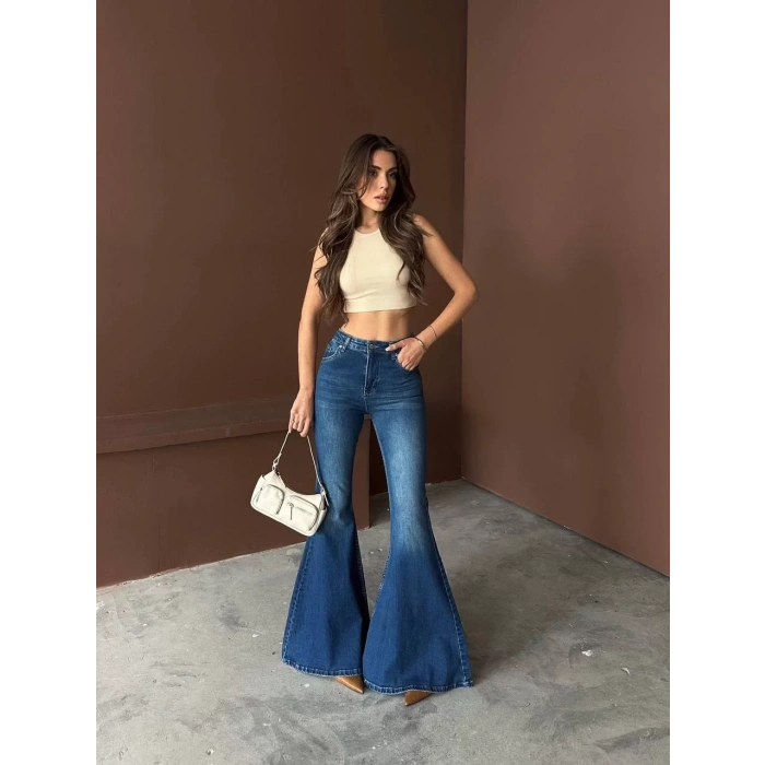 Mavi İspanyol Paça Likralı Kot Pantolon