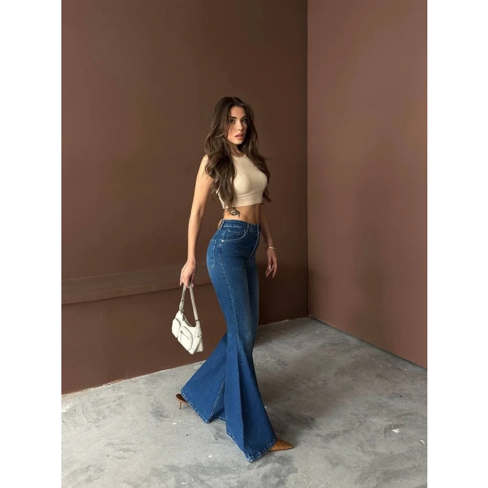 Mavi İspanyol Paça Likralı Kot Pantolon