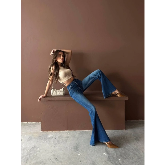 Mavi İspanyol Paça Likralı Kot Pantolon