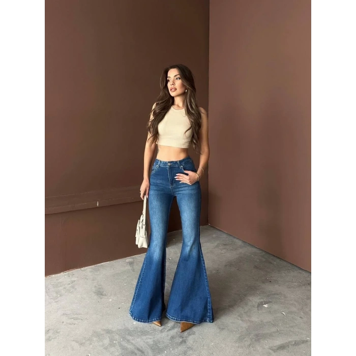 Mavi İspanyol Paça Likralı Kot Pantolon