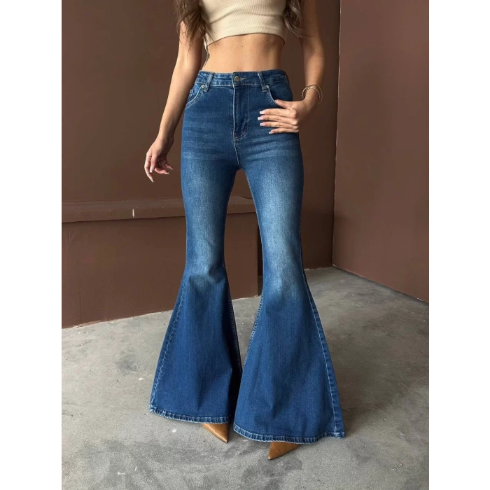 Mavi İspanyol Paça Likralı Kot Pantolon