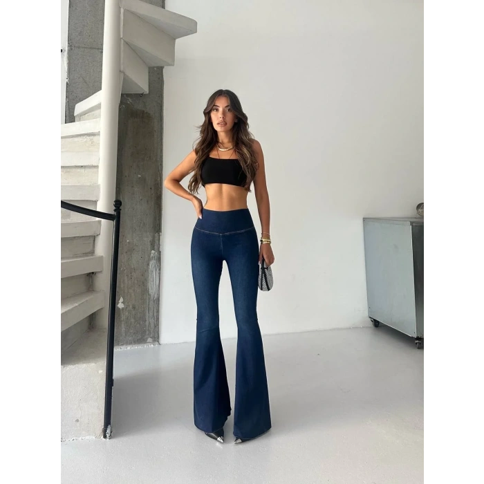 Mavi İspanyol Paça Yüksek Bel Jean Tayt